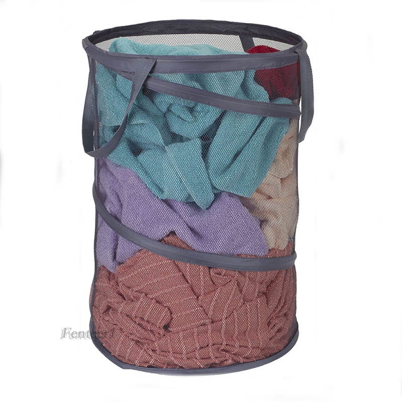 [Fenteer1] Giỏ Lưới Đựng Quần Áo Dơ Gấp Được Màu Xám Đậm Cho Phòng Tắm Gia Đình