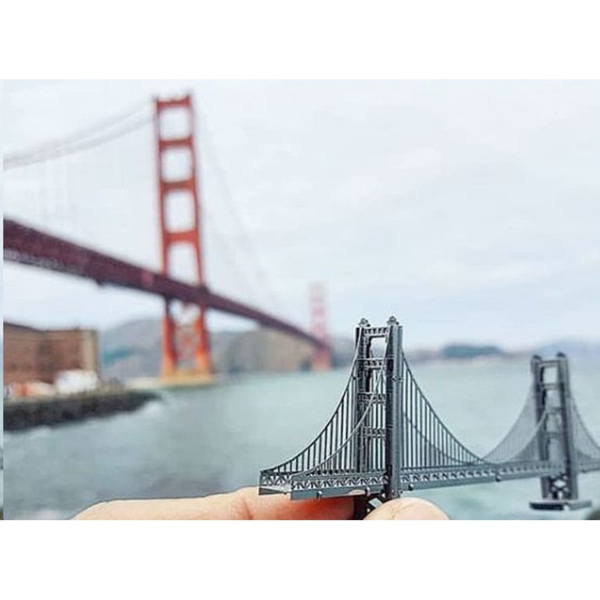 Mô hình 3D kim loại Cầu cổng vàng ở San Francisco Mỹ, Mô hình lắp ráp 3D thép không gỉ cao cấp - Chưa lắp