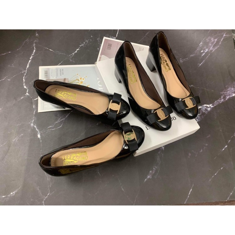 Giày nơ da bóng mũi tròn