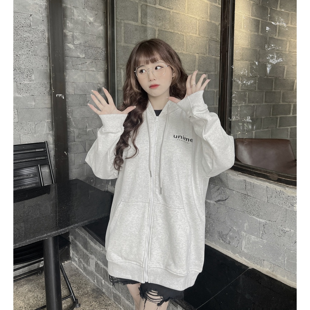 ÁO KHOÁC NAM/NỮ HOODIE ZIP UNIME BASIC ESSENTIAL - XÁM TRẮNG