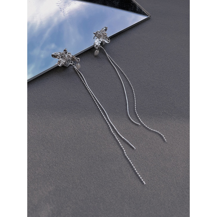 Khuyên Kẹp Vành Tai Dáng Dài Không Xỏ Lỗ Hình Bướm Đính Ngọc Trai Giả Phối Tua Rua Thời Trang Mùa Hè Chất Lượng Cao Cho Nữ