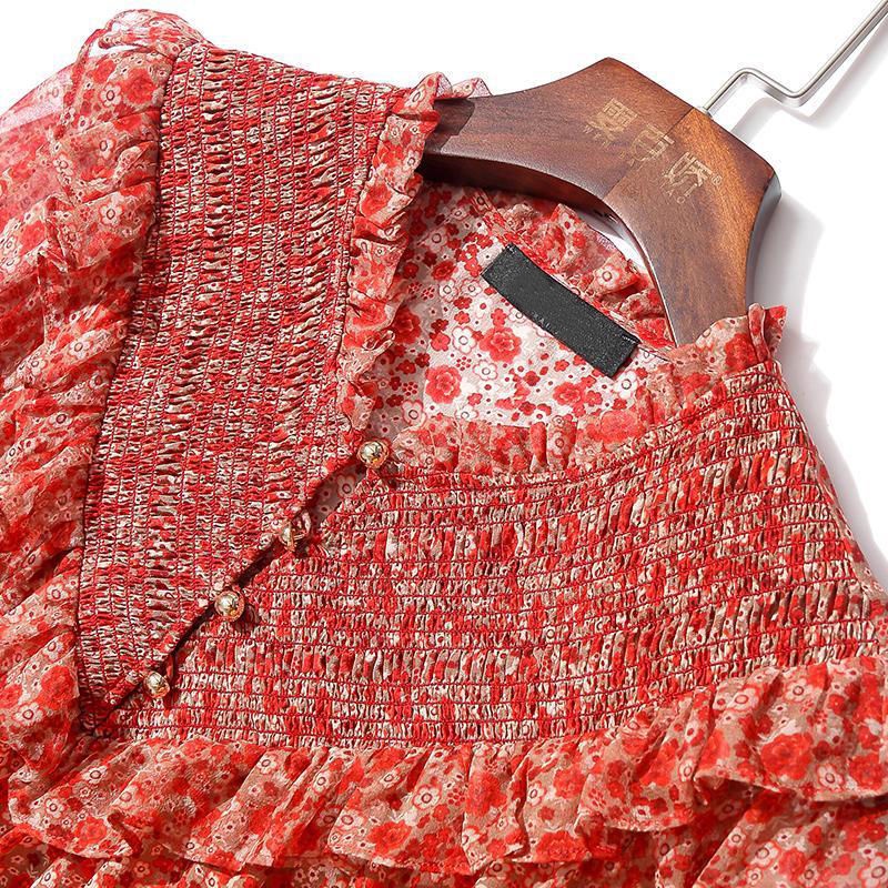 Áo chiffon tay dài họa tiết hoa dáng rộng thời trang thanh lịch cho nữ