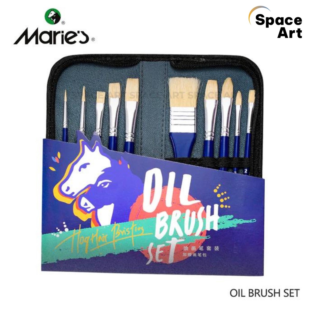 Cọ bộ 10 cây Marie's vẽ Sơn dầu kèm túi đựng lông Lợn cứng