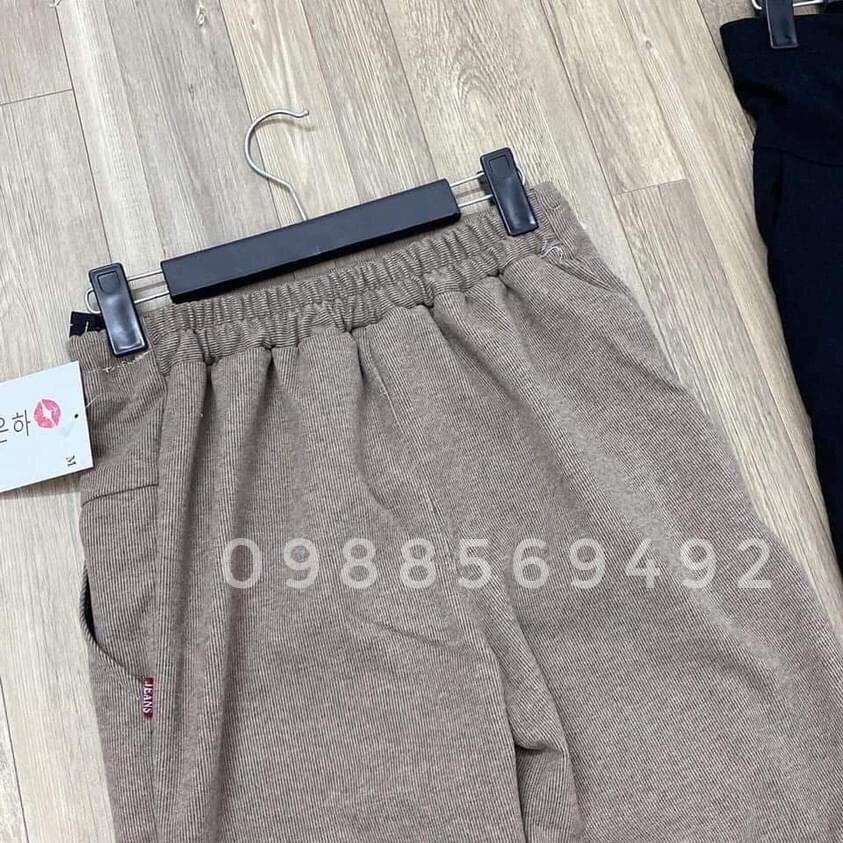 Quần bầu thu đông Nỉ Khuy chất liệu nỉ tăm ấm áp co dãn rất tốt, có size tới 75kg
