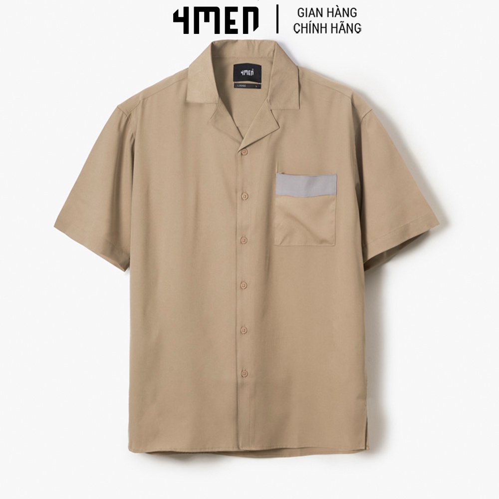 Áo Sơ Mi Nam Form Loose Phối Túi 4MEN SM091 cổ bẻ, tay ngắn, vải mềm, thoáng mát, trẻ trung, phong cách