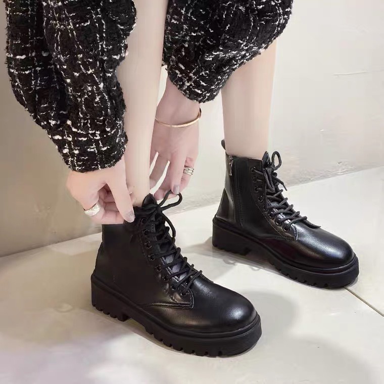 Bốt nữ khóa cạnh da mềm , Giày boots nữ thời trang Ullzang siêu hot 007