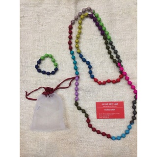 Vòng cổ hạt gỗ bọc lụa