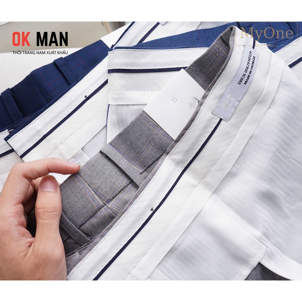 Quần âu nam, kẻ chìm, form slimfit, 5 màu , co giãn tốt, OkMan