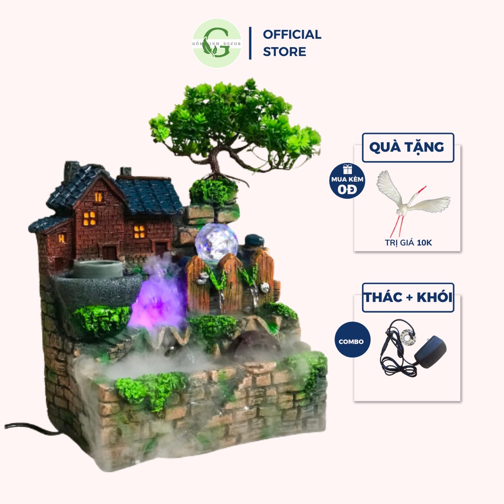 Thác Nước Phong Thủy Tiểu Cảnh Hòn Non Bộ mini để bàn trang trí mã 53