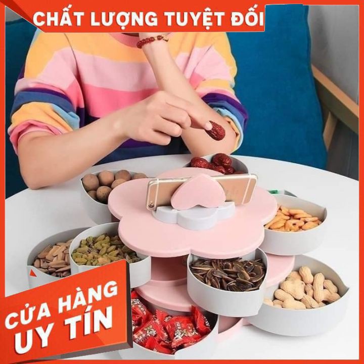 Hộp đựng mứt ,Khay Mứt, Bánh Kẹo Tết Hình Bông Hoa 2 Tầng 10 Cánh, Có Khe Cắm Điện Thoại, Đa Năng Tiện Dụng SALE