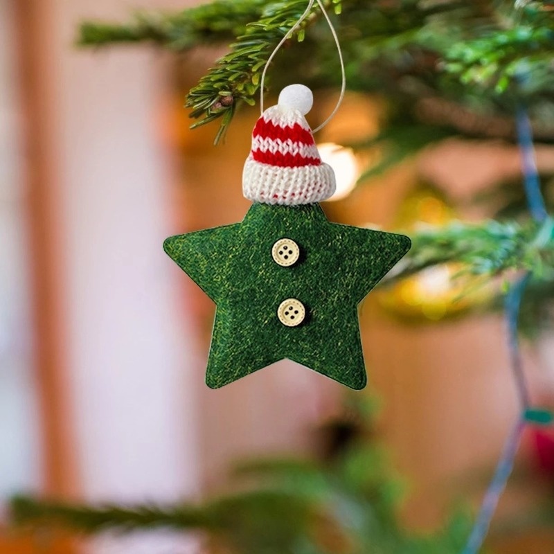 Ngôi sao năm cánh dệt kim trang trí cây thông giáng sinh đáng yêu xinh xắn