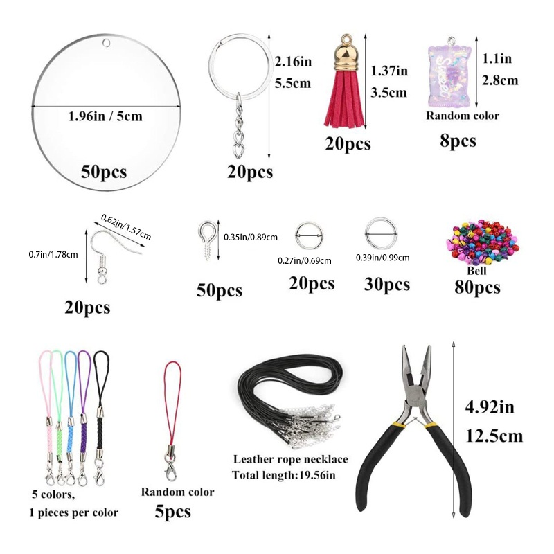 Set 324 Đĩa Tròn Acrylic Trong Suốt Làm Móc Khóa