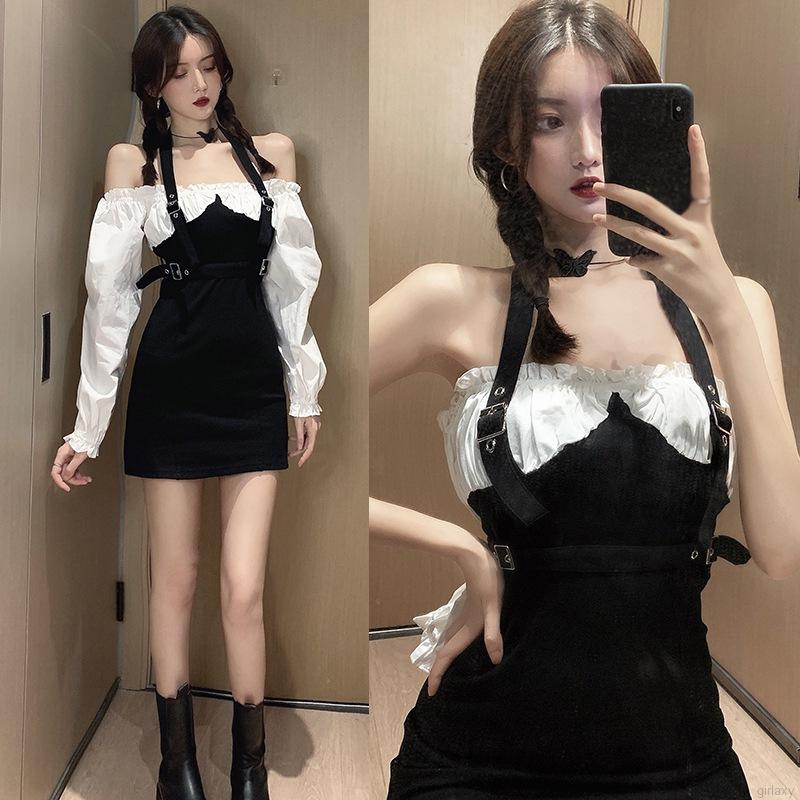 Đầm Giả Hai Lớp Tay Dài Phong Cách Hàn Quốc Dành Cho Nữ
