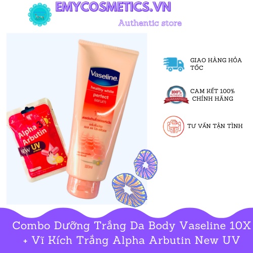 Combo vaseline 10x tuýp lớn 320ml và vĩ kích trắng alpha arbutin new loại vĩ 10 viên trắng da thái lan