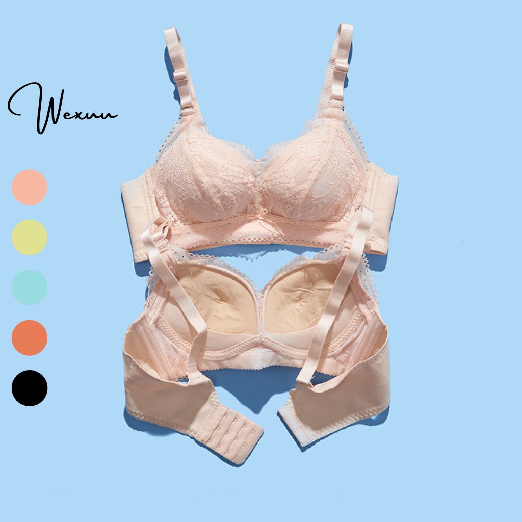 Áo lót ren nữ đính nơ điệu đà Wexuu Design, thiết kế không gọng đệm dày vừa nâng đẩy ngực - AV38