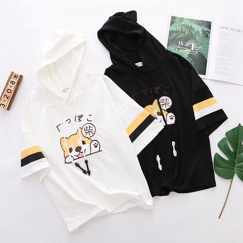 Áo Hoodie Unisex nam nữ mẫu cún cute tay lửng chất cotton hàng xịn