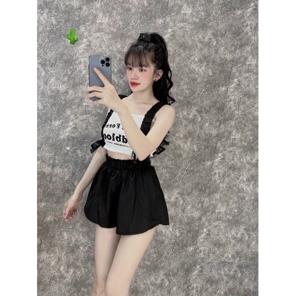 Sét quần yếm áo ống in chữ siêu xinh(B.C)
