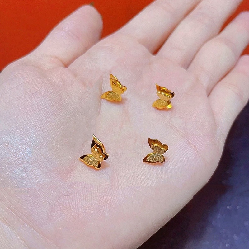Bông tai titan không gỉ mạ vàng 18k hoa tai titan hình bướm ánh kim sa lấp lánh xinh xắn thời trang