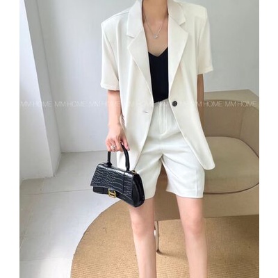 Áo blazer cổ v độn vai túi hộp bảng màu hàn A-2022