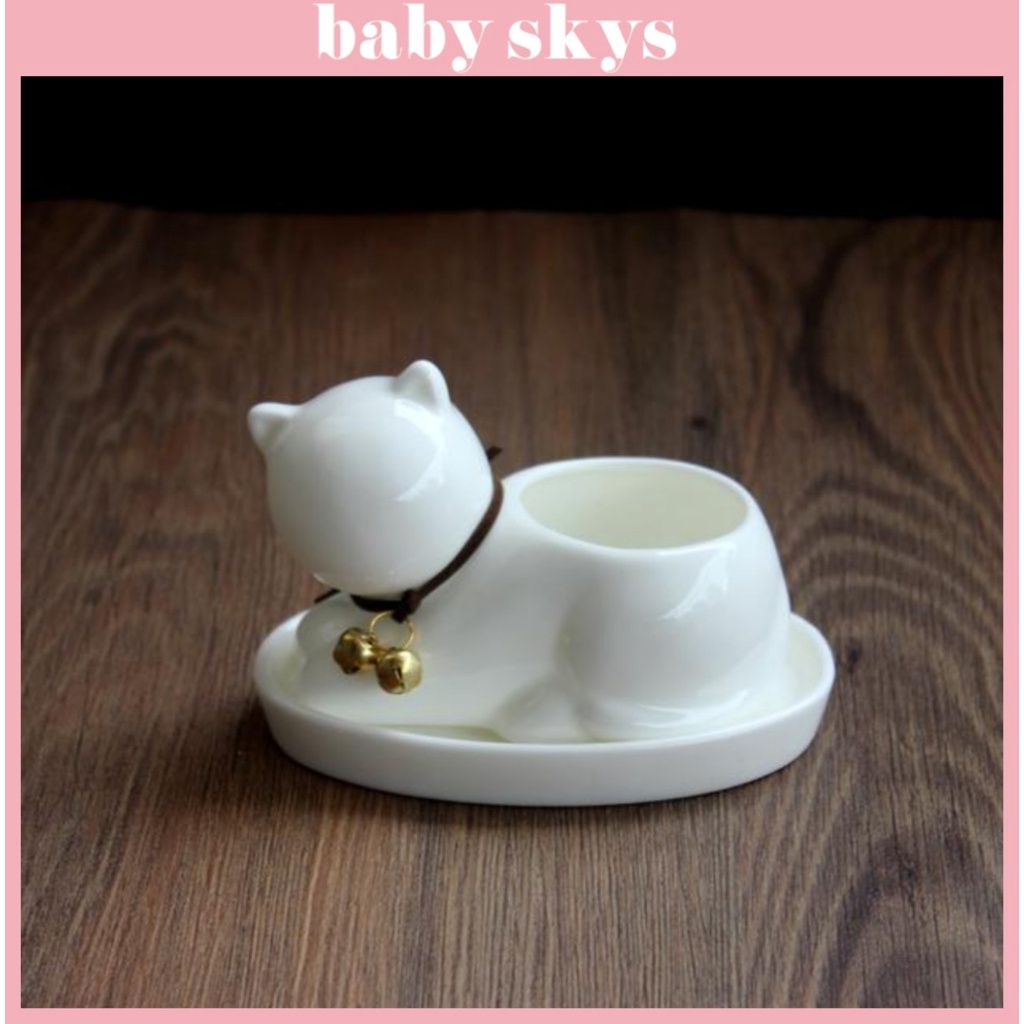 Chậu Trồng Cây Cảnh Mini Sen Đá Xương Rồng Hình Mèo Có Khay Lỗ Thoát Nước