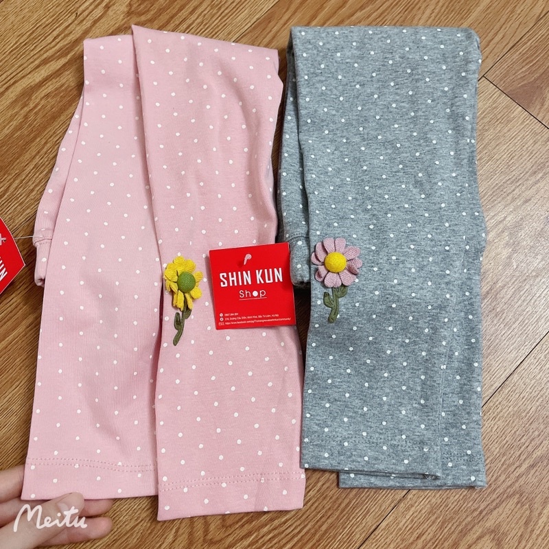 Quần thun chấm bi hai màu ghi và hồng size bé 15-25kg