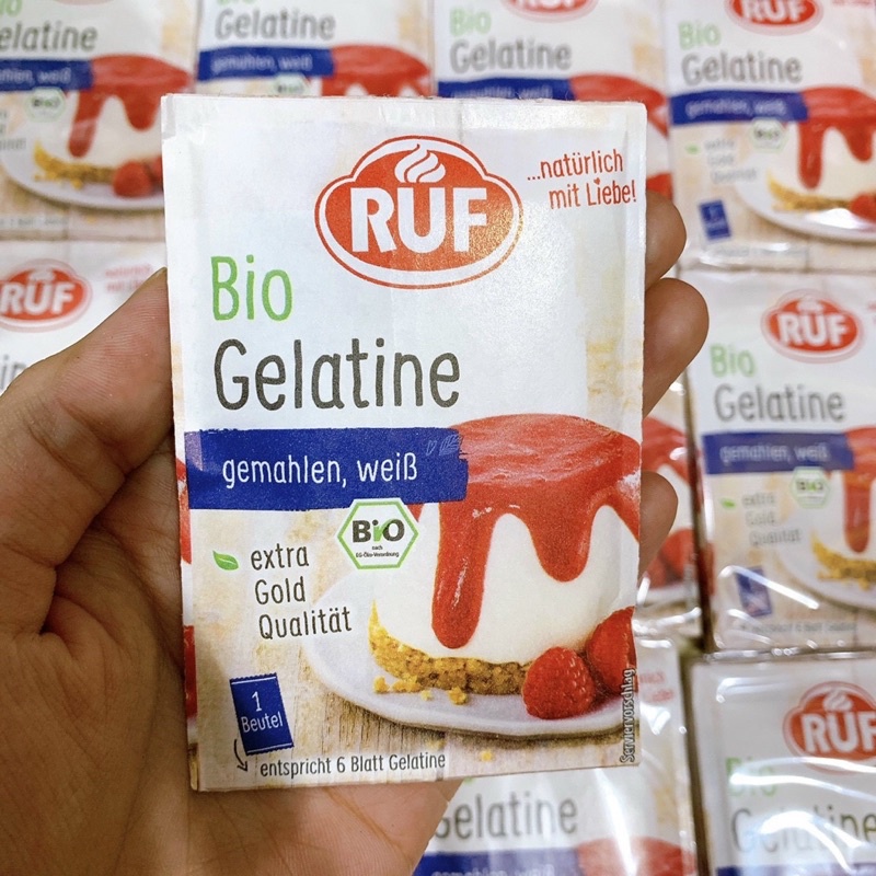 (Date 11/2026) Bột Gelatine hữu cơ Ruf (9g) làm thạch, kẹo dẻo, làm bánh an toàn cho bé