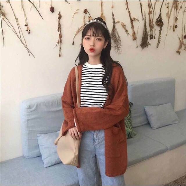 Áo khoác cardigan len gân màu cam đất cực tôn da ❤️