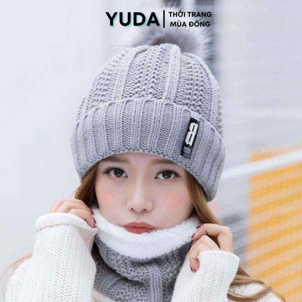 Mũ len nữ kèm khăn choàng cổ siêu ấm EML02