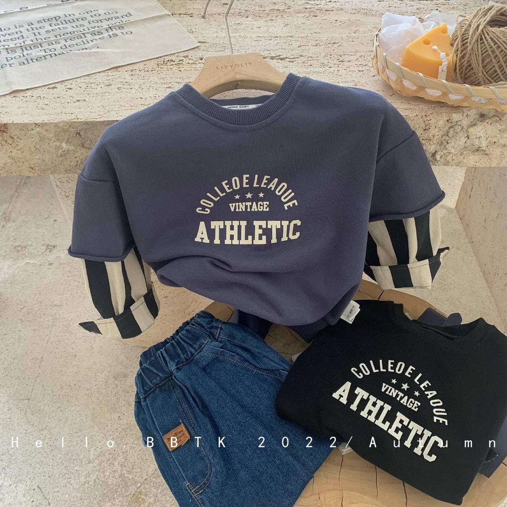 [Babycat] Hàng Có Sẵn Áo Sweater Giả Hai Mảnh Kẻ Sọc Dọc Phong Cách Nhật Bản Hàn Quốc Mùa Xuân Thu Giản Dị Dành Cho Bé Trai