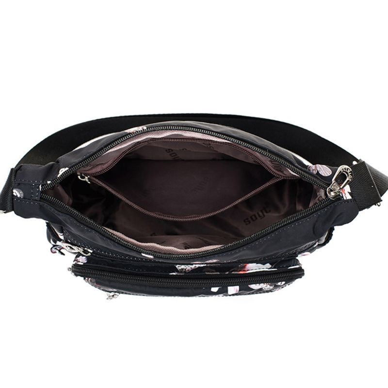 Túi Đeo Chéo Vai Bằng Nylon Họa Tiết Hoa Có Khóa Kéo Dành Cho Nữ