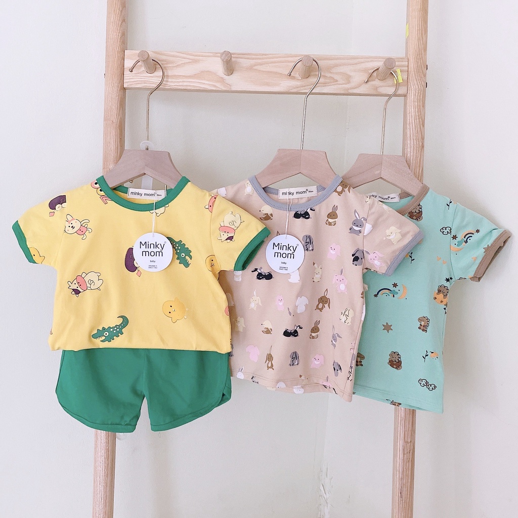 (9-27kg)Bộ thun cotton đùi ngắn tay Minky mom họa tiết đáng yêu cho bé xịn sò (ảnh thật)