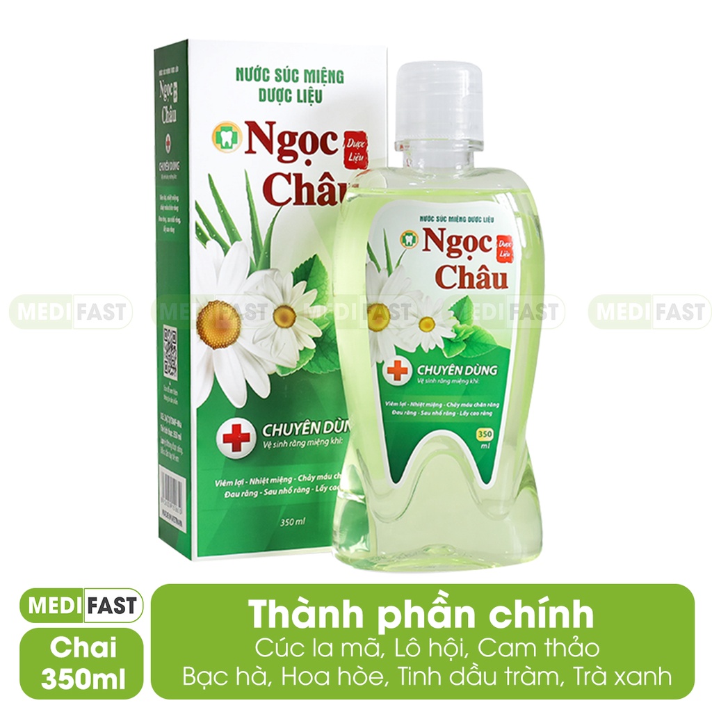 Nước súc miệng dược liệu Ngọc Châu - Ngăn ngừa nhiệt miệng, hôi miệng, đau răng lợi từ bạc hà, trà xanh - Chai 350ml