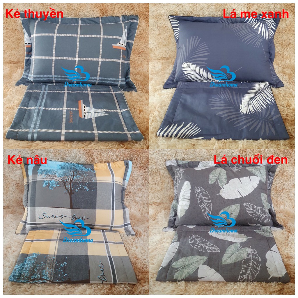 Vỏ gối nằm cotton 100%, áo gối 45x65 có lót bông, dây khóa kéo (1đôi) - DREAMHOME