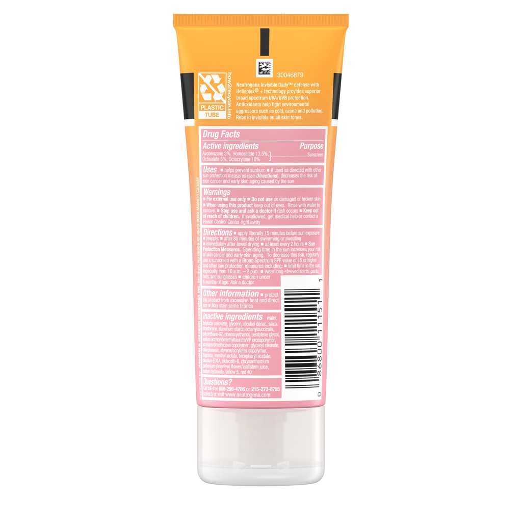 Kem chống nắng Neutrogena Invisible Daily Defense Lotion Sunscreen SPF 60+ (88mL)