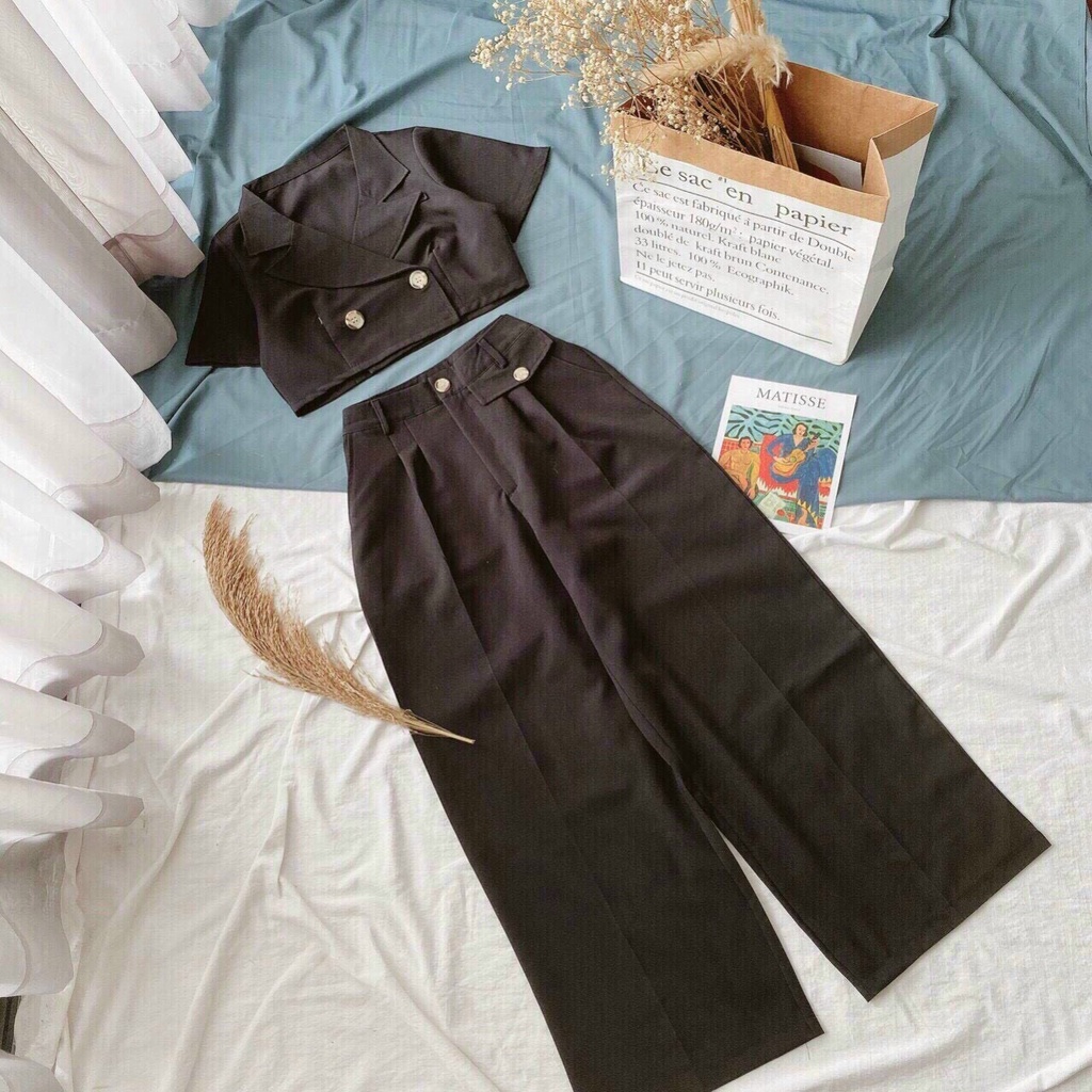 [Miễn Phí Ship 2022] SET BỘ TÂY QUẦN SUÔNG DÀI, ÁO CỔ VEST CROPTOP MẶC ĐI CHƠI CÁ TÍNH