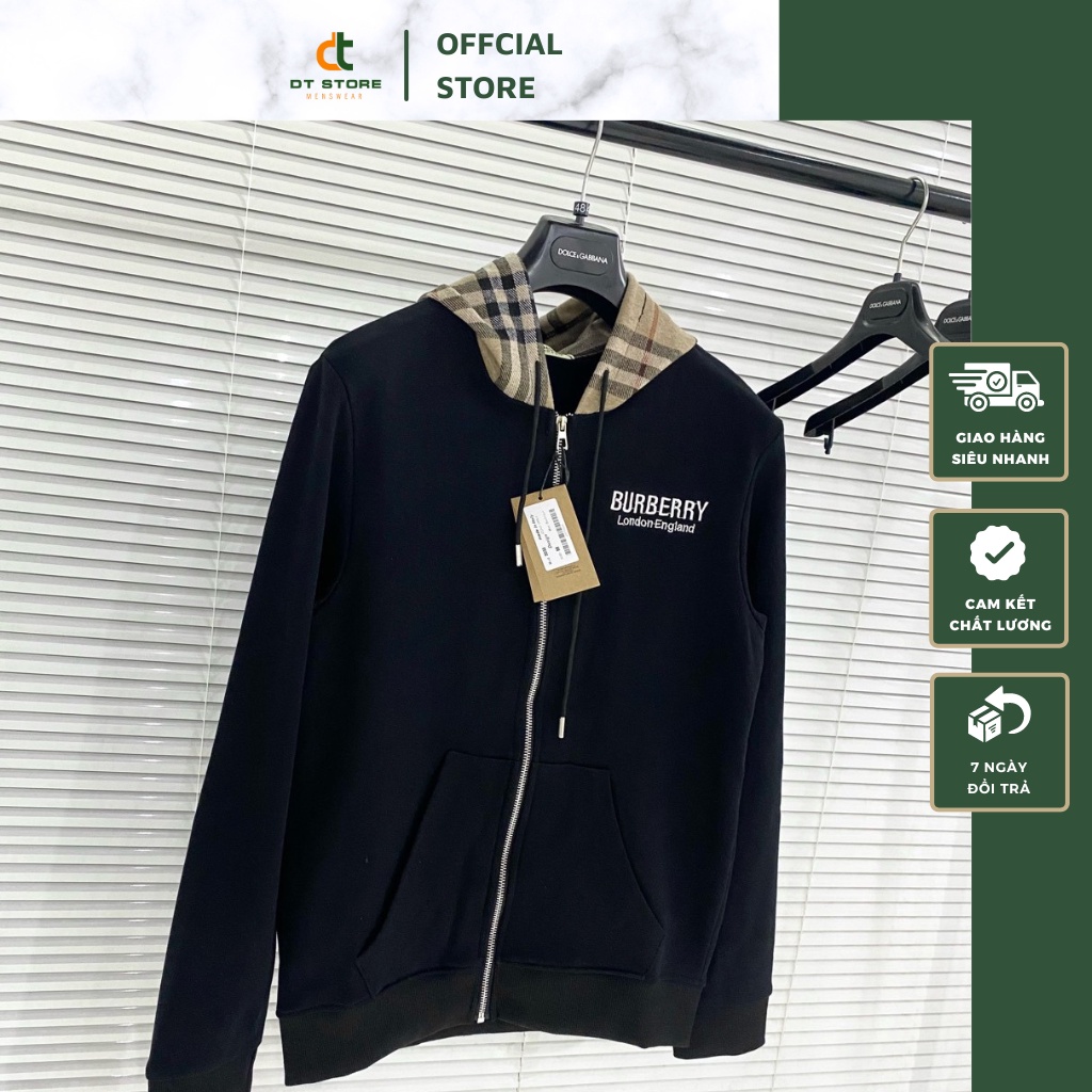Áo Khoác Hoodie Zip Nam BBR Phối Họa Tiết Mũ Kẻ Caro - Áo Khoác Nam BBR Chất Vải Nỉ Cao Cấp DT STORE MENWEAR