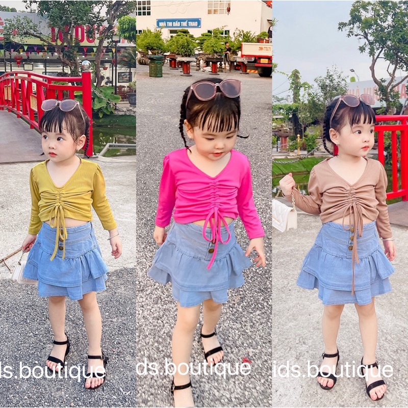 Set áo rút dây cv jean cho bé gái
