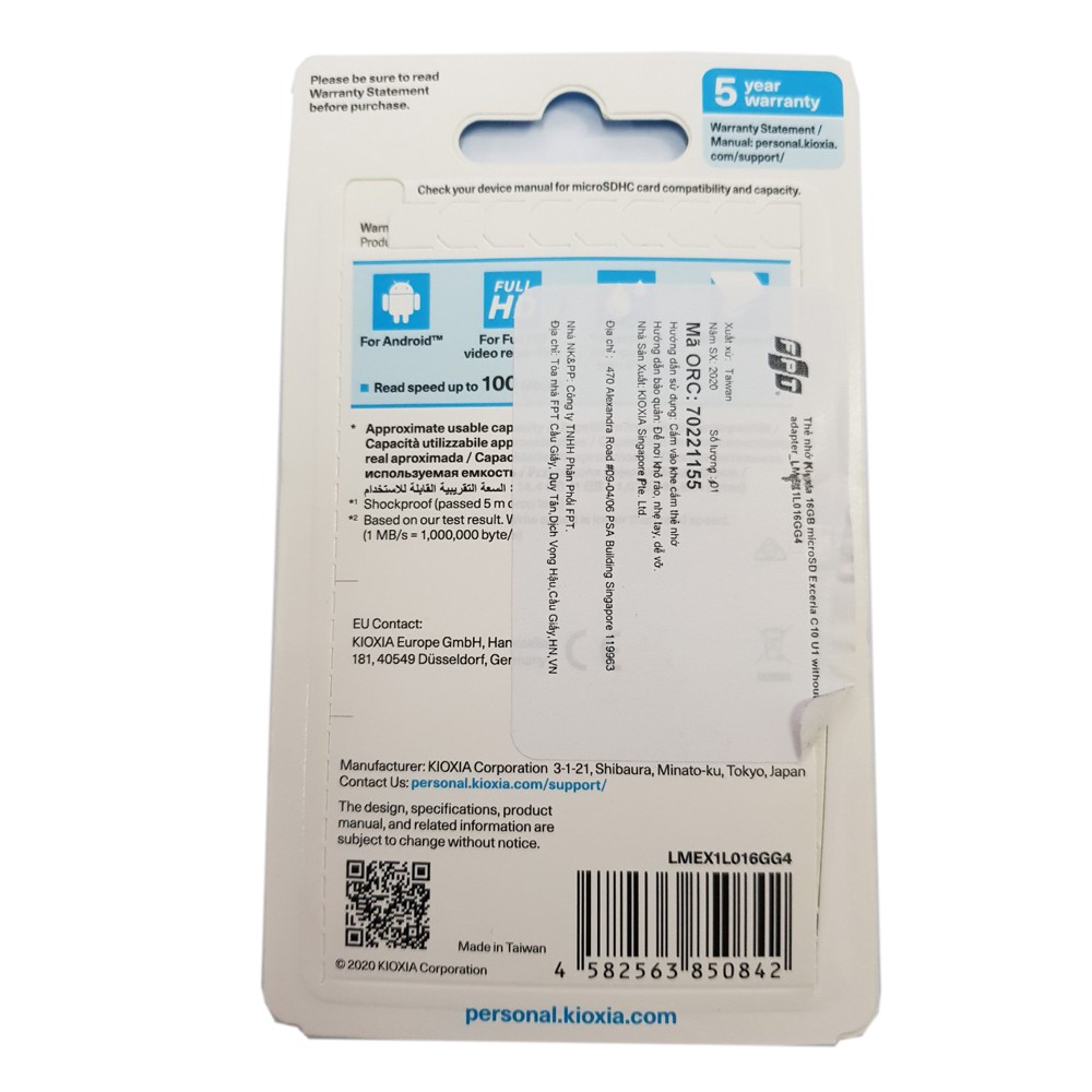 Thẻ nhớ 16GB KIOXIA Exceria microSDHC tốc độ cao - FPT phân phối | BigBuy360 - bigbuy360.vn