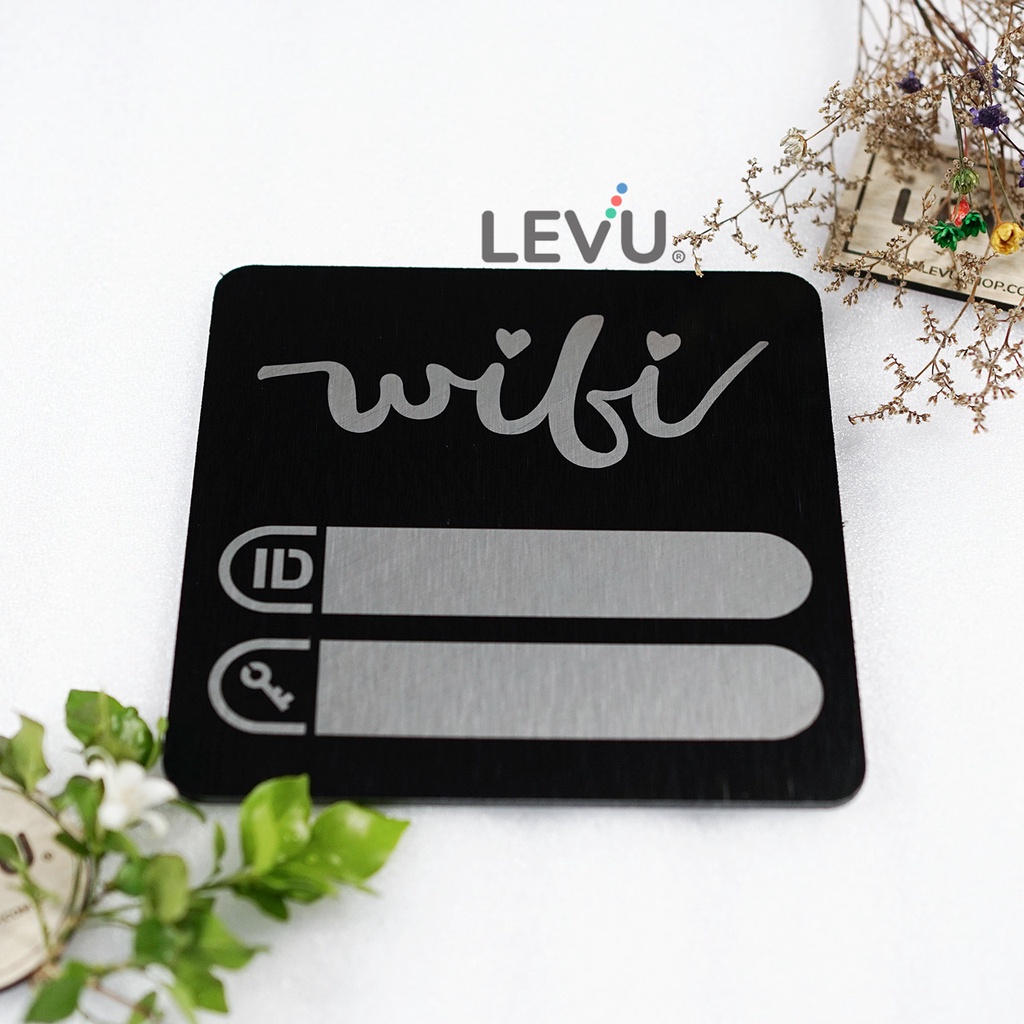 Bảng wifi nhôm alu xước đen cao cấp LEVU-ALU12 trang trí quán cafe trà sữa