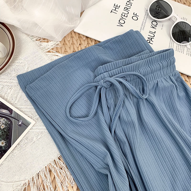 Wide-leg pants women s summer loose ice silk casual fashion wide-leg students thin cotton and linen drapery high waist drape trousers