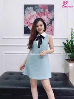 Đầm suông cổ sơ mi nơ có túi