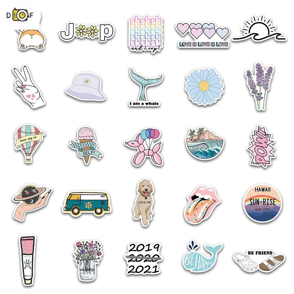 Bộ 50 Miếng Dán Trang Trí Vali Laptop Kiểu graffiti Dễ Thương