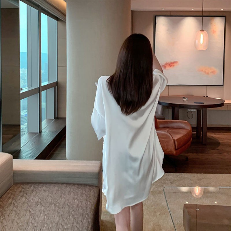  Áo Choàng Ngủ Dáng Dài Vải Lụa Lạnh Màu Trắng Cỡ Lớn Thời Trang Mùa Hè Cho Nữ | BigBuy360 - bigbuy360.vn