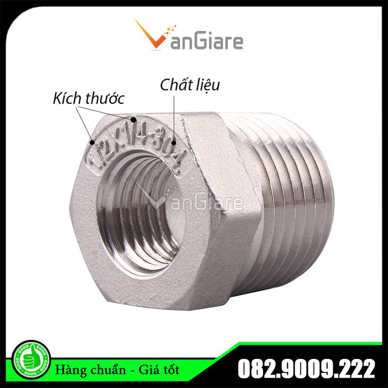 Cà rá inox, lơ thu ren inox 304, nối ren trong ren ngoài inox phi 13 17 21 27 34 42 49 60