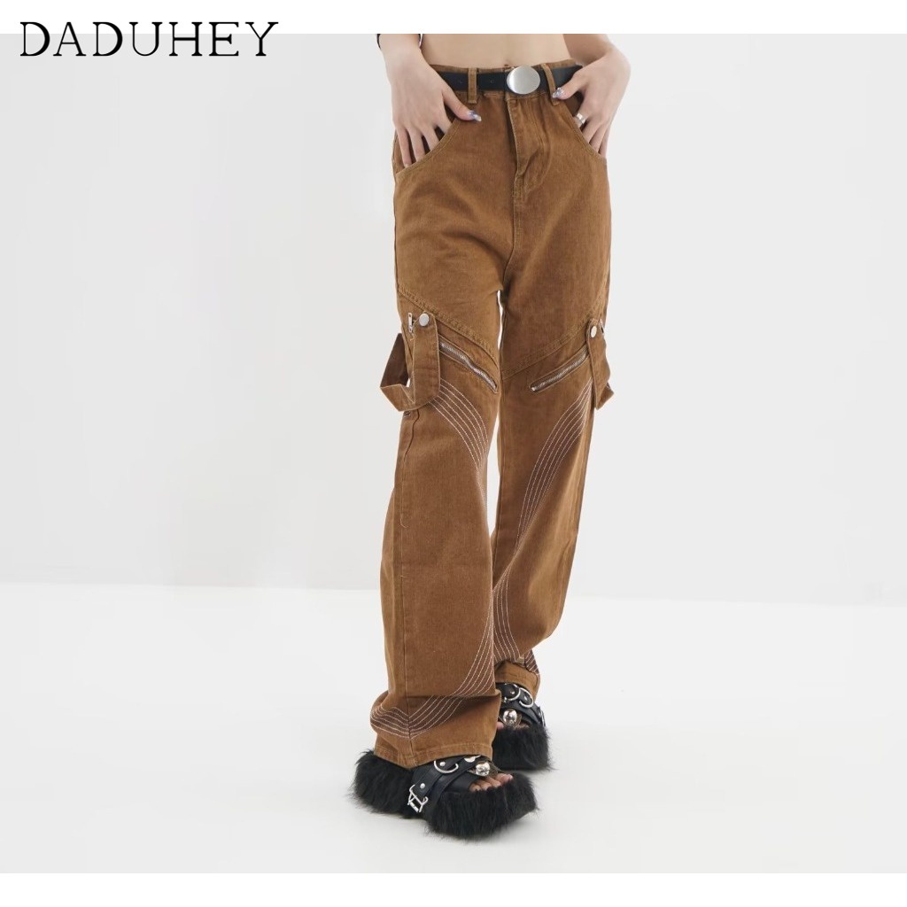 DaDuHey American Style Hip Hop Casual Straight-Leg Zipper Ankle Banded Overalls High Street Fashionable Fashion Loose Jeans