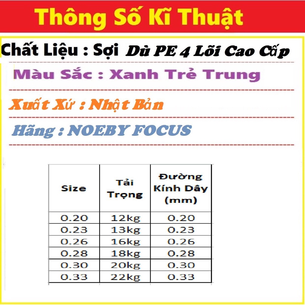 Dây Dù Câu Cá Chính Hãng Nhật PE NOEBY 100M,4 Lõi Cao Cấp Chất Liệu Mềm Mịn DDC02 - Sanami Fishing