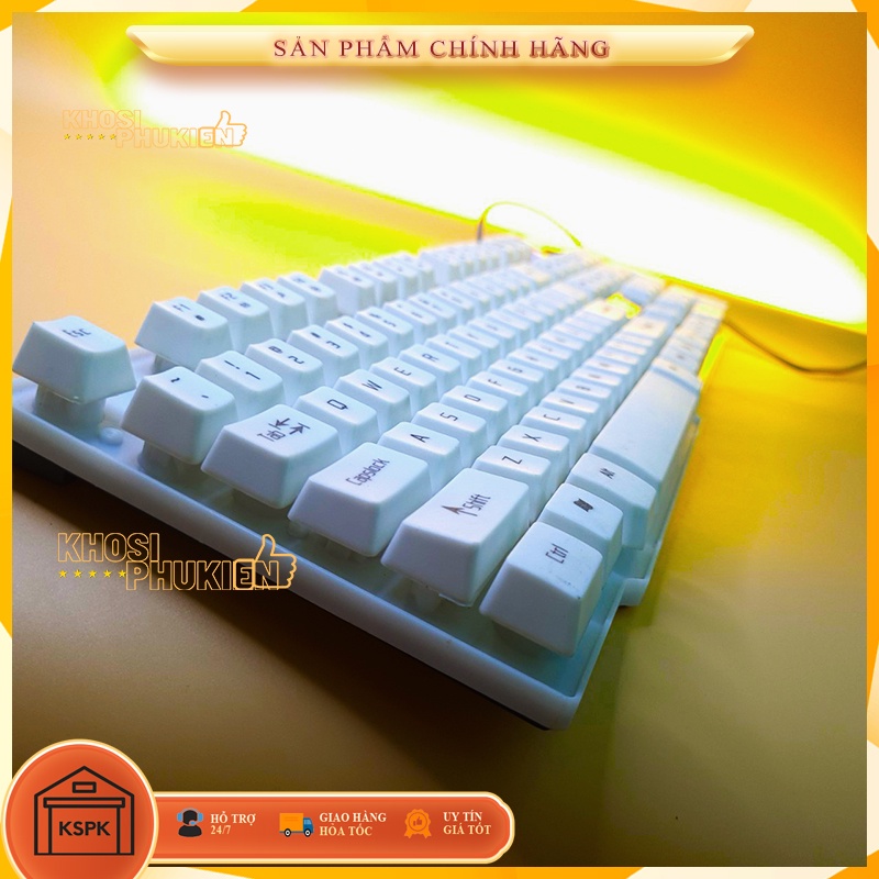 BÀN PHÍM MÁY TÍNH giả cơ màu trắng có led có dây KSPK Divipard