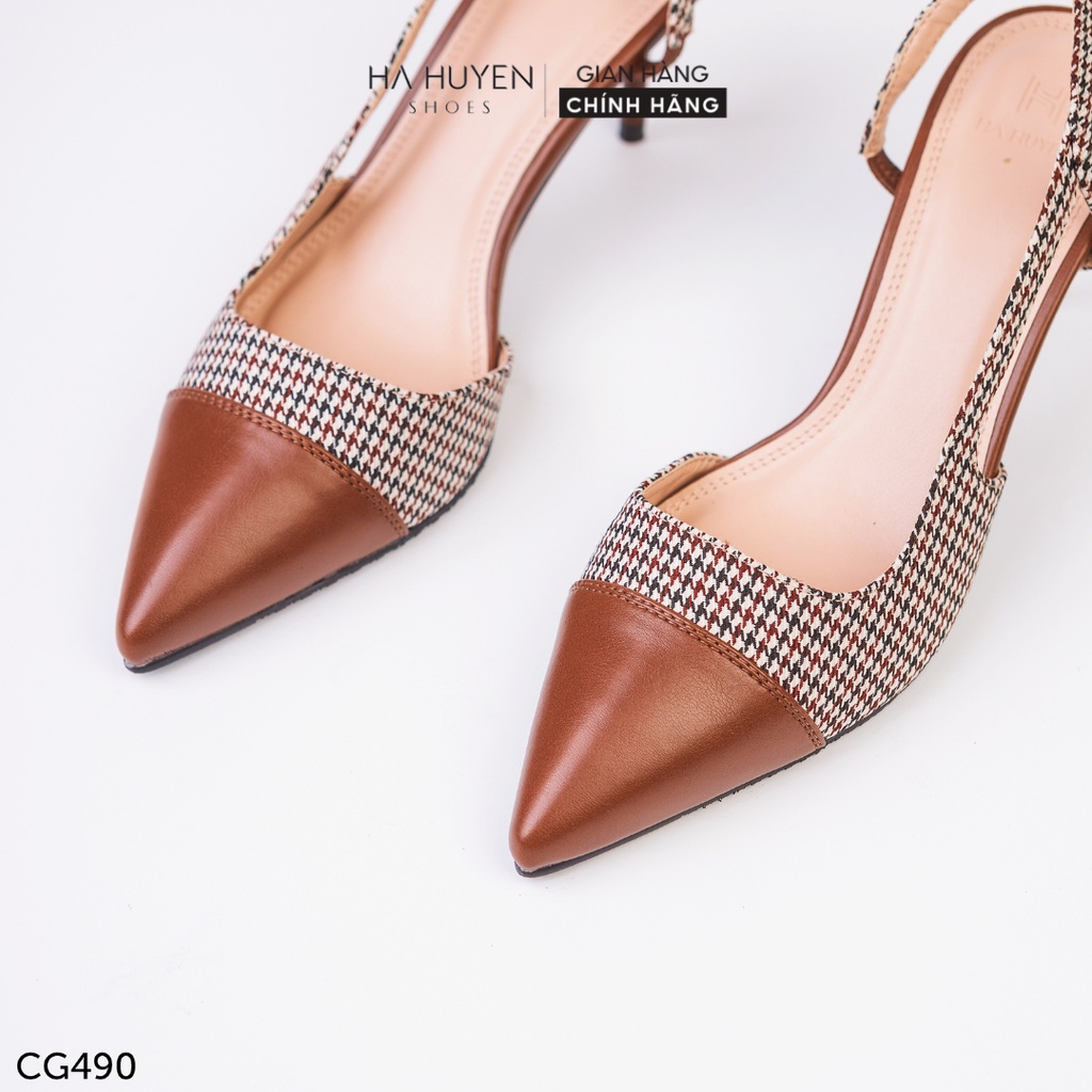 Giày cao gót nữ Hà Huyền Shoes mũi nhọn captoe quai đan hông chân gót nhọn 7 phân - CG490