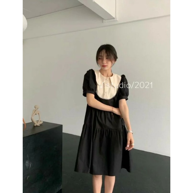 Váy đen cổ nâu họa tiết công chúa dễ thương nữ tính