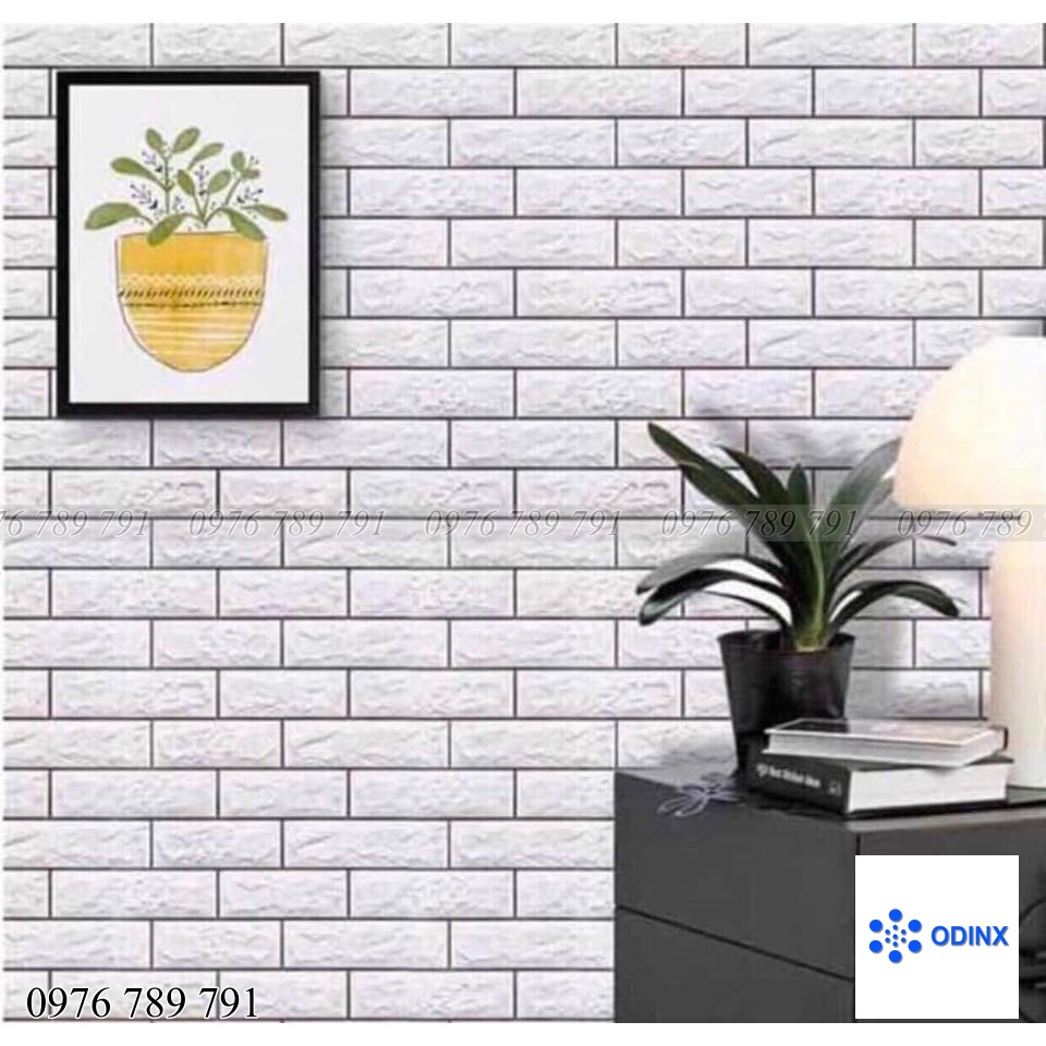 Giấy Dán Tường Giả Gạch Trắng 3d Có Keo Sẵn Cuộn 10m- Decal Dán Tường Chống Thấm Nước ODINX